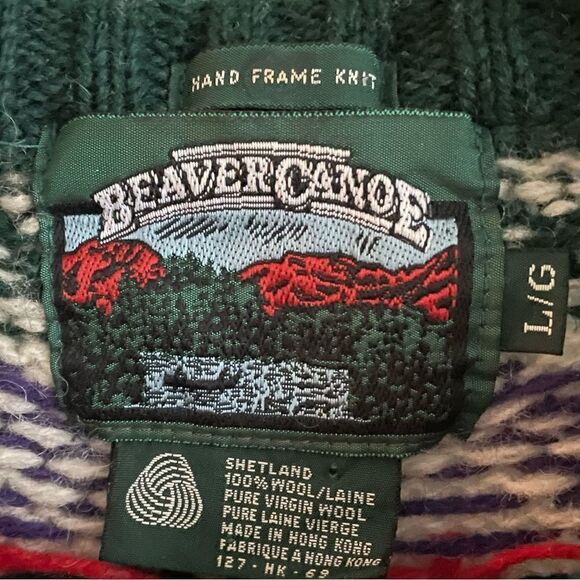 (SOLD) BEAVER CANOE Men’s Hand Frame Knit Shetland Wool Sweater L - Picture 4 of 5